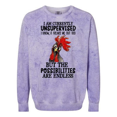 Chick Chicken Unsupervised But The Possibilities Are Endless Colorblast Crewneck Sweatshirt