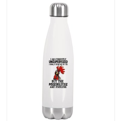 Chick Chicken Unsupervised But The Possibilities Are Endless Stainless Steel Insulated Water Bottle