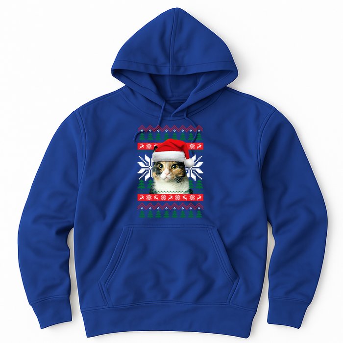 Calico Cat Ugly Christmas Sweater Style Santa Hat Kitty Mom Gift Hoodie