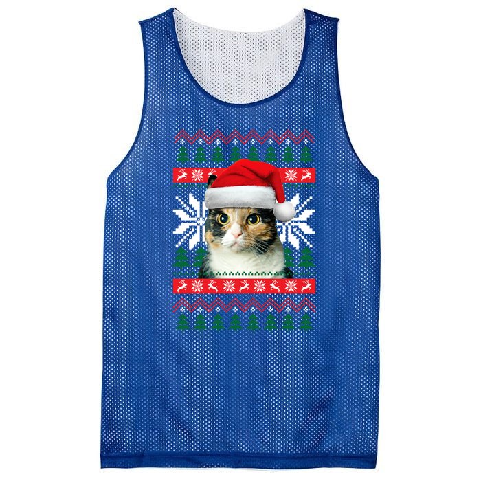 Calico Cat Ugly Christmas Sweater Style Santa Hat Kitty Mom Gift Mesh Reversible Basketball Jersey Tank