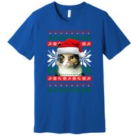 Calico Cat Ugly Christmas Sweater Style Santa Hat Kitty Mom Gift Premium T-Shirt