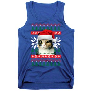 Calico Cat Ugly Christmas Sweater Style Santa Hat Kitty Mom Gift Tank Top