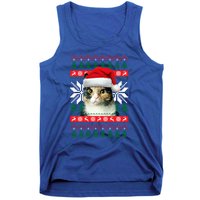 Calico Cat Ugly Christmas Sweater Style Santa Hat Kitty Mom Gift Tank Top