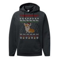 Cute Corgi Ugly Christmas Sweater Design Performance Fleece Hoodie