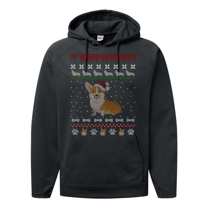 Cute Corgi Ugly Christmas Sweater Design Performance Fleece Hoodie