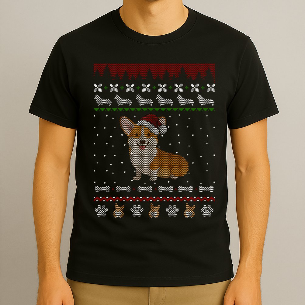 Cute Corgi Ugly Christmas Sweater Design T-Shirt