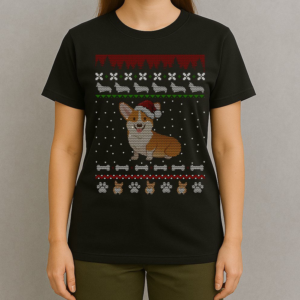Cute Corgi Ugly Christmas Sweater Design T-Shirt