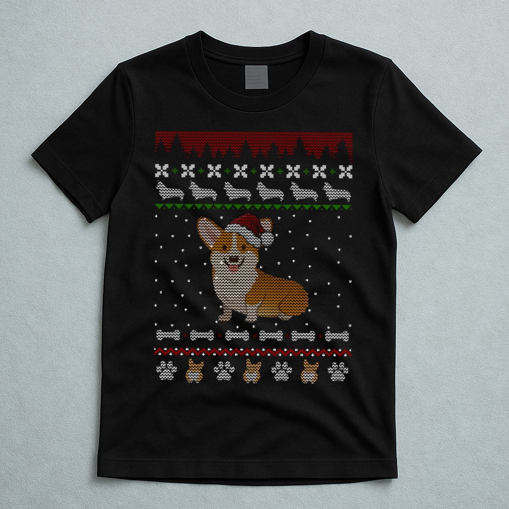 Cute Corgi Ugly Christmas Sweater Design T-Shirt