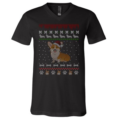 Cute Corgi Ugly Christmas Sweater Design V-Neck T-Shirt