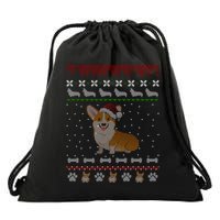 Cute Corgi Ugly Christmas Sweater Design Drawstring Bag