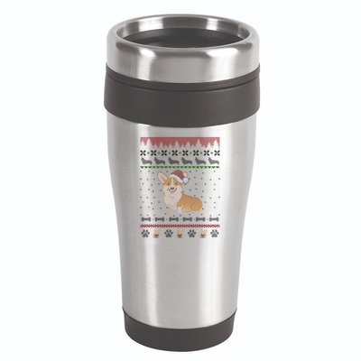 Cute Corgi Ugly Christmas Sweater Design 16oz Travel Tumbler