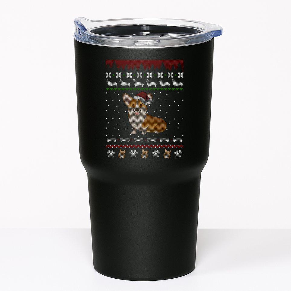 Cute Corgi Ugly Christmas Sweater Design Tumbler