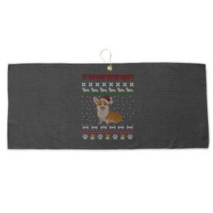 Cute Corgi Ugly Christmas Sweater Design Large Microfiber Waffle Golf Towel