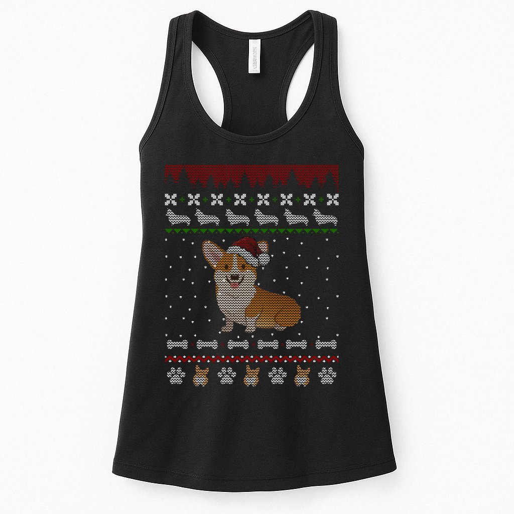 Cute Corgi Ugly Christmas Sweater Design Womens Tank Top
