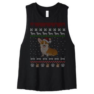 Cute Corgi Ugly Christmas Sweater Design Women's Racerback Cropped Tank