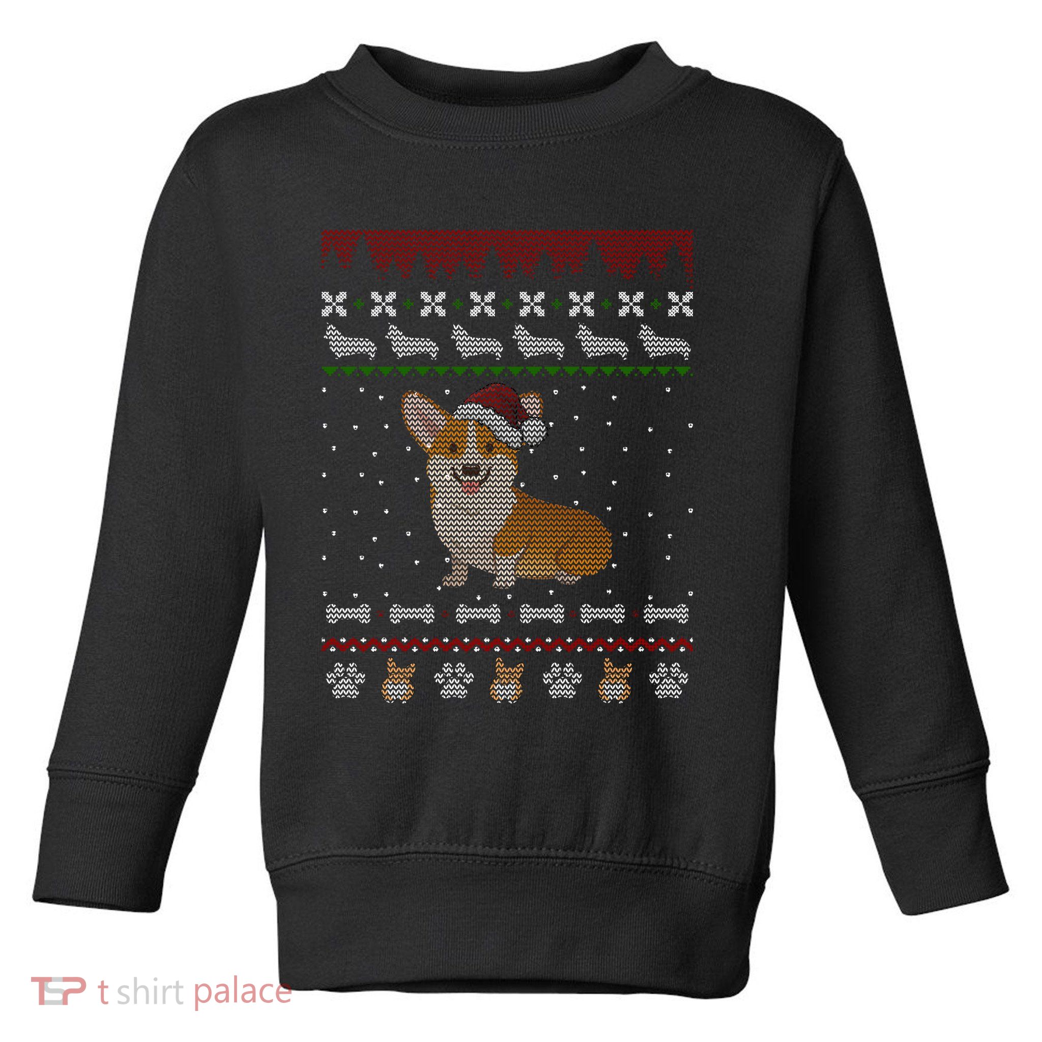 Cute Corgi Ugly Christmas Sweater Design Toddler Sweatshirt