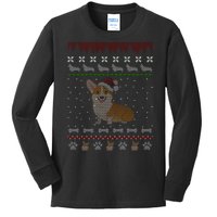 Cute Corgi Ugly Christmas Sweater Design Kids Long Sleeve Shirt