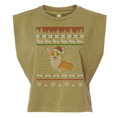 Cute Corgi Ugly Christmas Sweater Design Garment-Dyed Women's Muscle Tee