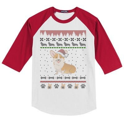 Cute Corgi Ugly Christmas Sweater Design Kids Colorblock Raglan Jersey