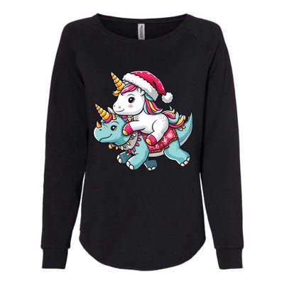 Cute Christmas Unicorn Santa Hat Riding Triceratops Xmas Cool Gift Womens California Wash Sweatshirt