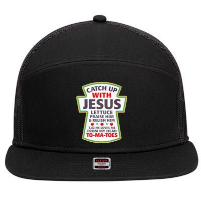 Christian Catch Up With Jesus Ketchup Funny Tomato 7 Panel Mesh Trucker Snapback Hat