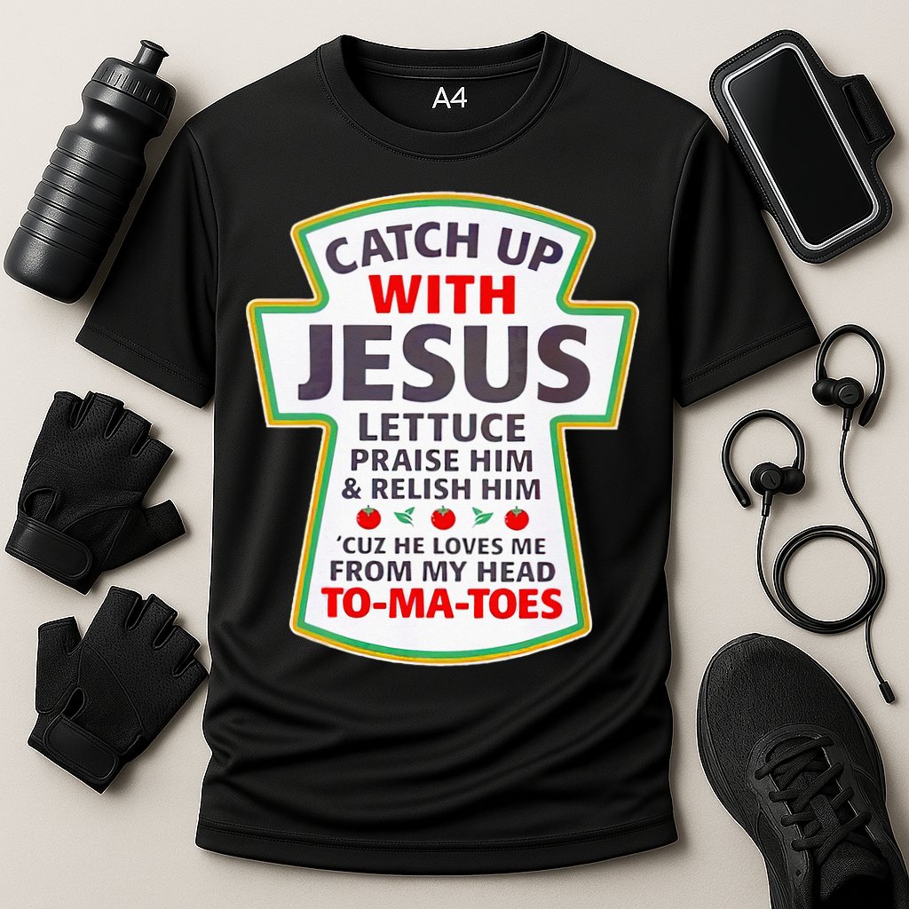 Christian Catch Up With Jesus Ketchup Funny Tomato Cooling Performance Crew T-Shirt
