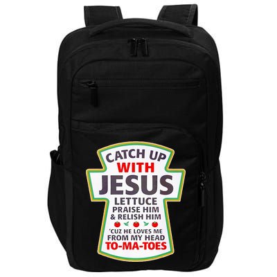 Christian Catch Up With Jesus Ketchup Funny Tomato Impact Tech Backpack