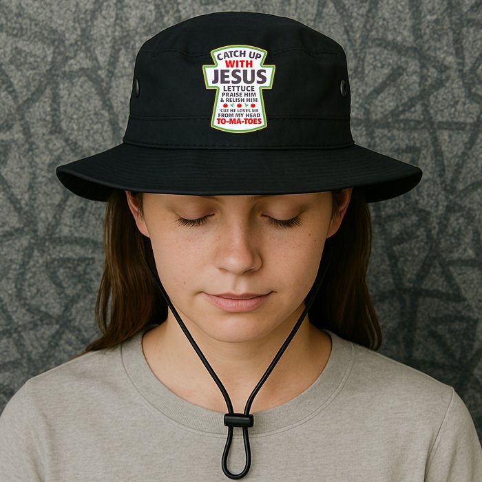 Christian Catch Up With Jesus Ketchup Funny Tomato Bucket Hat