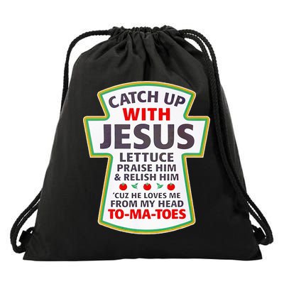 Christian Catch Up With Jesus Ketchup Funny Tomato Drawstring Bag