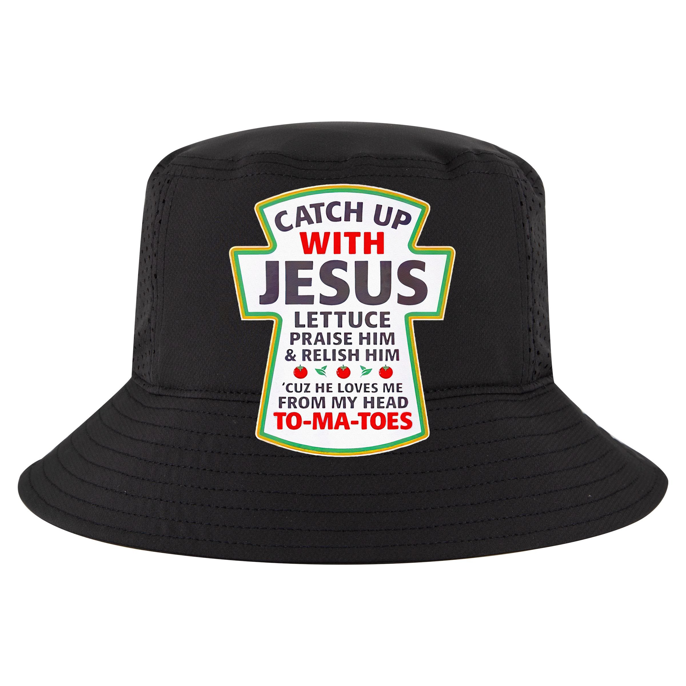 Christian Catch Up With Jesus Ketchup Funny Tomato Flat Bill Trucker Hat