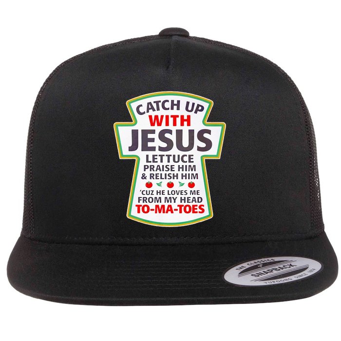Christian Catch Up With Jesus Ketchup Funny Tomato Flat Bill Trucker Hat