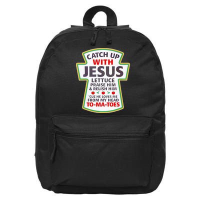 Christian Catch Up With Jesus Ketchup Funny Tomato 16 in Basic Backpack