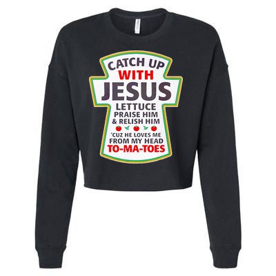 Christian Catch Up With Jesus Ketchup Funny Tomato Cropped Pullover Crew