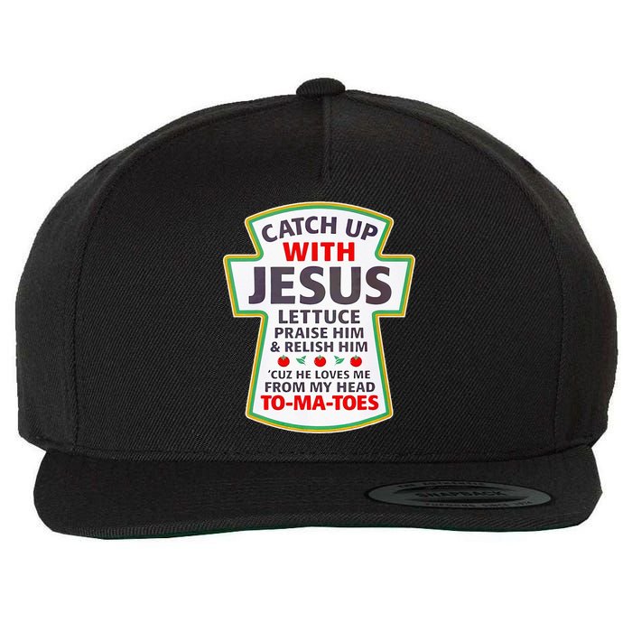 Christian Catch Up With Jesus Ketchup Funny Tomato Wool Snapback Cap