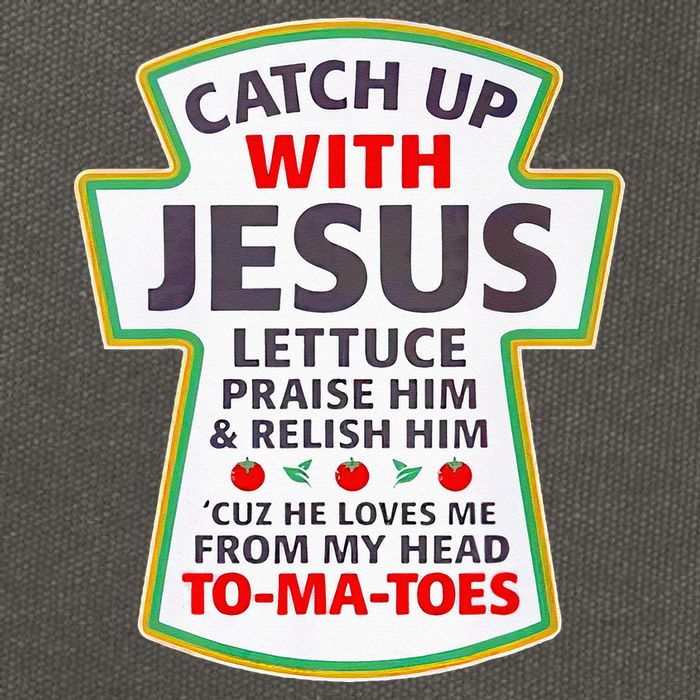 Christian Catch Up With Jesus Ketchup Funny Tomato Cotton Canvas Backpack
