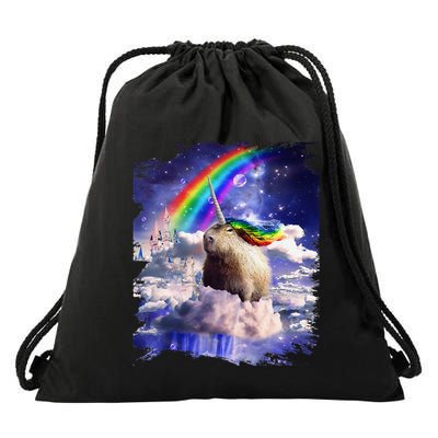 Capybaricorn Capybara Unicorn In Clouds Space Rainbow Drawstring Bag