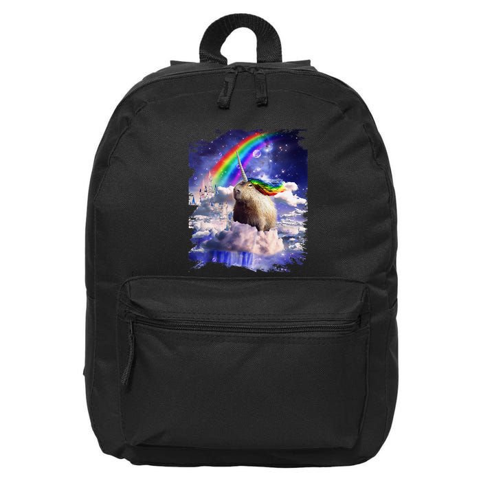 Capybaricorn Capybara Unicorn In Clouds Space Rainbow 16 in Basic Backpack