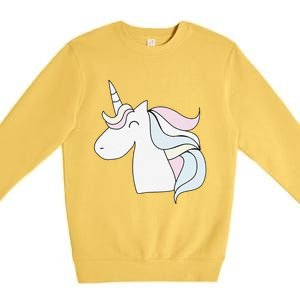 Cute Cartoon Unicorn Head Pastel Premium Crewneck Sweatshirt