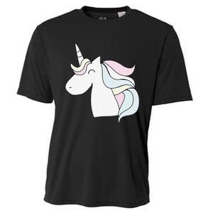 Cute Cartoon Unicorn Head Pastel Cooling Performance Crew T-Shirt