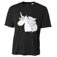 Cute Cartoon Unicorn Head Pastel Cooling Performance Crew T-Shirt