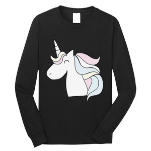 Cute Cartoon Unicorn Head Pastel Long Sleeve Shirt