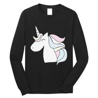 Cute Cartoon Unicorn Head Pastel Long Sleeve Shirt