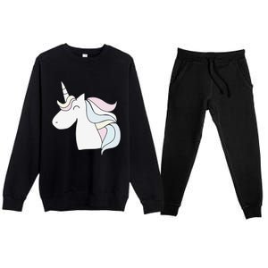 Cute Cartoon Unicorn Head Pastel Premium Crewneck Sweatsuit Set