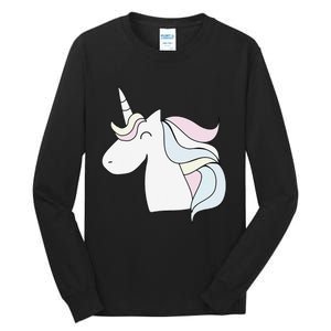 Cute Cartoon Unicorn Head Pastel Tall Long Sleeve T-Shirt