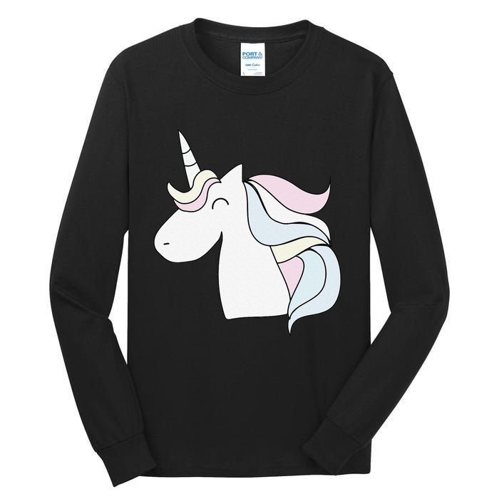 Cute Cartoon Unicorn Head Pastel Tall Long Sleeve T-Shirt