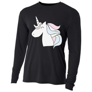 Cute Cartoon Unicorn Head Pastel Cooling Performance Long Sleeve Crew