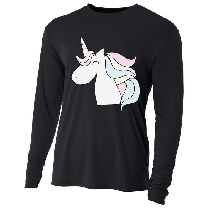 Cute Cartoon Unicorn Head Pastel Cooling Performance Long Sleeve Crew