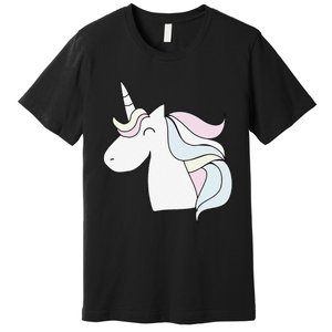 Cute Cartoon Unicorn Head Pastel Premium T-Shirt