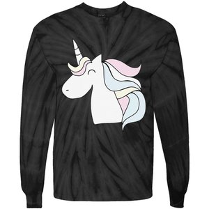 Cute Cartoon Unicorn Head Pastel Tie-Dye Long Sleeve Shirt