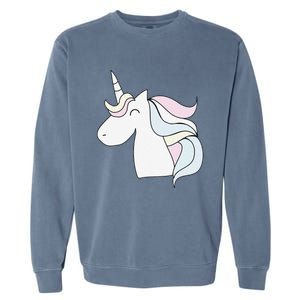 Cute Cartoon Unicorn Head Pastel Garment-Dyed Sweatshirt